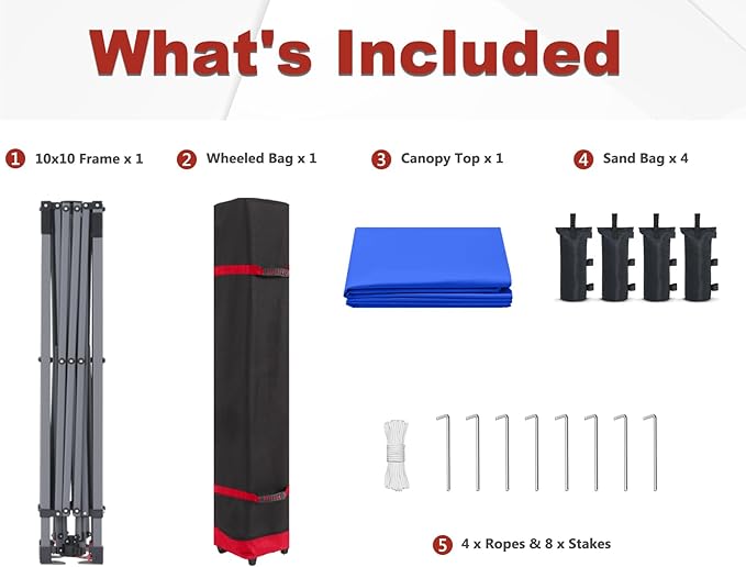 ABCCANOPY 10x10 Pop Up Canopy - Outdoor Patio Portable Canopy Tent Gazebo Heavy Duty for Backyard and Deck with 4 Sandbags and 8 Stakes(Blue, 10x10)