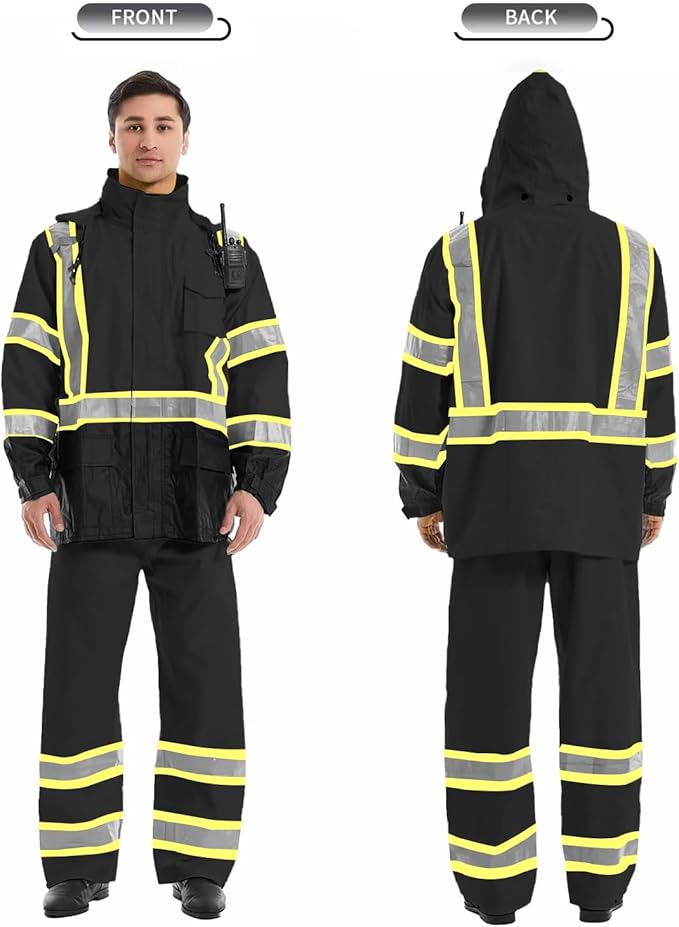 SKSAFETY Hi Vis Reflective Rain suits for Men Waterproof - High Vis Safety Rain Jacket, High Visibility Raincoat for Men