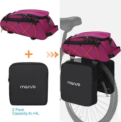 MOSISO Bike Rack Bag with 2 Removable Panniers, Waterproof Bike Trunk Cooler Storage Handbag Insulated Bicycle Rear Seat Pouch, Bicycle Storage Saddle Shoulder Bag Cycling Luggage Pouch, Rose Red