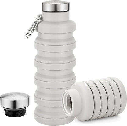 Collapsible Water Bottle,17oz Reuseable BPA Free Silicone Foldable Water Bottles for Travel Gym Camping Hiking Outdoor Indoor Sport-Gray