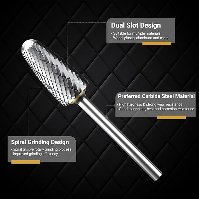 CATITO Carbide Burr Set 1/4 Shank 5-Piece, 8mm Head Diameter Grinder Bits, Rotary Tools Attachment Kit, Deburring, Cutting, and Carving are Suitable for polishing Metal, Wood, Stone, Steel