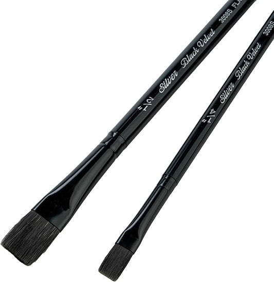 Silver Brush Limited BV-3058S Black Velvet Short Handle 2pc Stroke Set, Mixed Filament Brushes with Very Soft Tips, Professional Artist Painting Set for Watercolors, Gouache, Dyes & Silk Painting