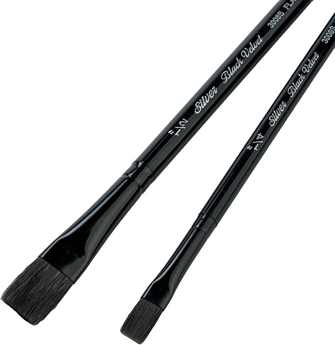 Silver Brush Limited BV-3058S Black Velvet Short Handle 2pc Stroke Set, Mixed Filament Brushes with Very Soft Tips, Professional Artist Painting Set for Watercolors, Gouache, Dyes & Silk Painting