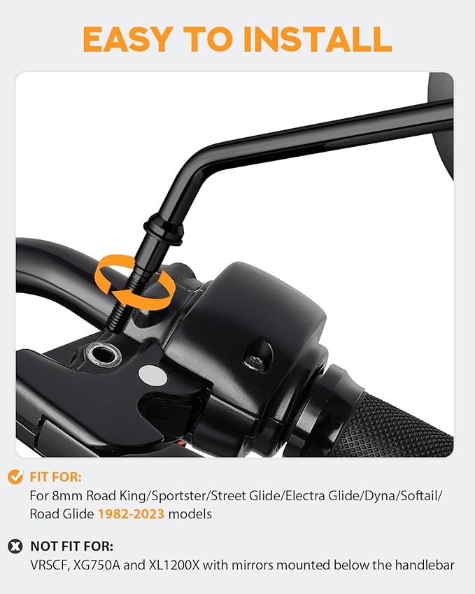 PBYMT M8 Rear View Side Mirrors Black motorcycle mirrors 360 Degree Adjustment rearview mirror Compatible with Harley Sportster Touring Dyna Softail Road King Street Glide 1982-2023