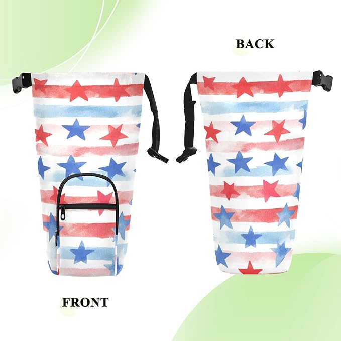July 4th Stripes Stars White Water Bottle Holder with Strap Insulated Water Bottle Carrier Crossbody Bags Pouch with Phone Pocket for Travel Gym Hiking Walking Running