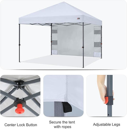 ABCCANOPY Pop Up Canopy with Sidewall,10x10 Outdoor Canopy Tent with Storage Sidewall for Commercial Events with 4 Weights (White)