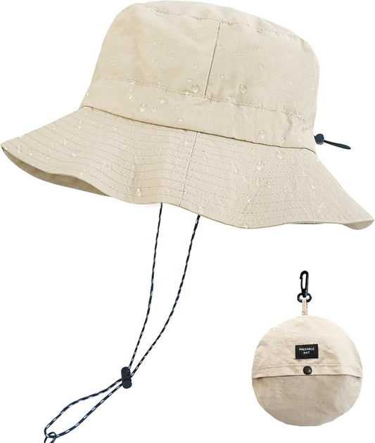 PFFY Quick Dry Waterproof Packable Bucket Hat for Women Men Outdoor Sun Hats with Detachable Chin Strap