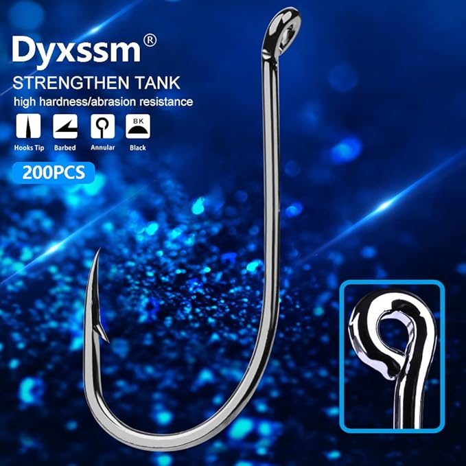 Dyxssm 200pcs/lot Octopus Fishing Hooks Offset Circle Fishing Hook Black High Carbon Steel Strong Barbed Fish Hooks for Freshwater Saltwater