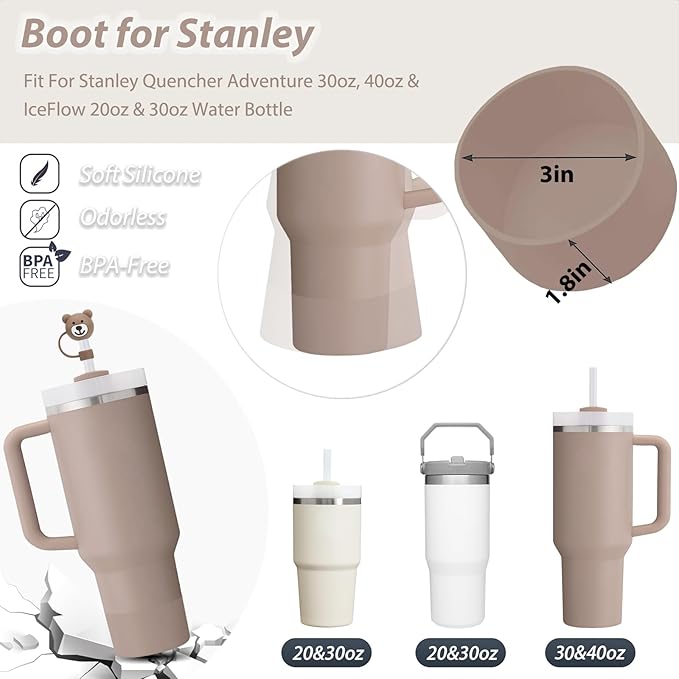 Stanley Cup Accessories Set Including 6 Pcs Silicone Spill Proof Stopper, 2 Pcs Straw Cover Cap for 9-10 mm Straws, 1 Pcs Silicone Boot for Stanley Cup 40oz & 30oz Tumbler (Almond Rose)