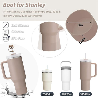 Stanley Cup Accessories Set Including 6 Pcs Silicone Spill Proof Stopper, 2 Pcs Straw Cover Cap for 9-10 mm Straws, 1 Pcs Silicone Boot for Stanley Cup 40oz & 30oz Tumbler (Almond Rose)
