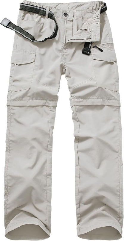 Mens Hiking Convertible Pants Quick Dry Waterproof Zip Off Lightweight Cargo Safari Fishing Work Pants Trousers with Belt
