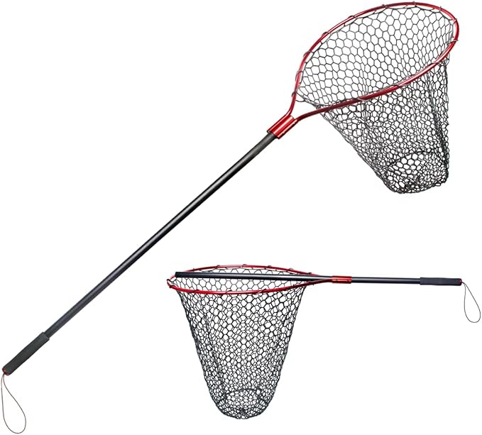 Fishing Landing Net with Long Handle Non-Telescopic,Large Rubber Fishing Net for Kayak/Fly | Hoop Size 23.6″ x 19″ | Overall Length: 67″ | Net Depth 24.8″