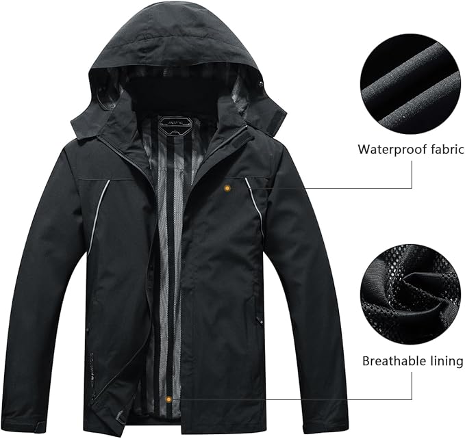 Outdoor Men's Waterproof Raincoat Windbreaker Lightweight Rain Jacket with Detachable Hood