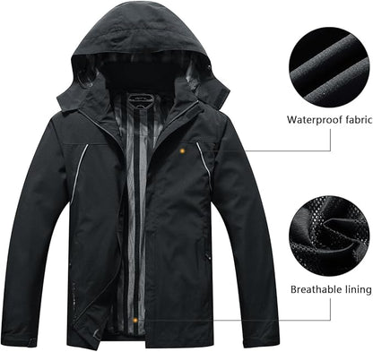 Outdoor Men's Waterproof Raincoat Windbreaker Lightweight Rain Jacket with Detachable Hood