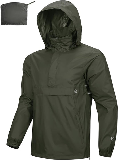 Outdoor Ventures Men's Rain Jacket Waterproof Lightweight Packable Rain Pullover for Hiking Golf Running