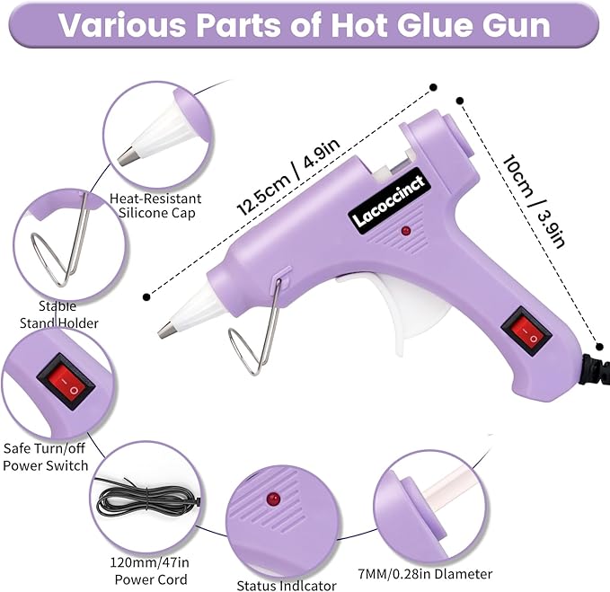 Hot Glue Gun, Mini Hot Glue Gun Kit with 30 Glue Sticks, Fast Preheating Hot Melt for School Crafts DIY Arts and Quick Home Repairs, 20w Light Purple