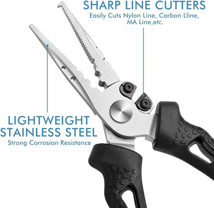 TRUSCEND Lockable Handy Fishing Pliers with Innovative Ergonomic Handle, Saltwater Corrosion Resistant Teflon Coated Fishing Tool, Multi-Function Fishing Gear with Mo-V Cutter