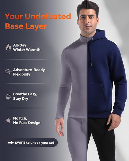 CL convallaria Long Johns Thermal Underwear for Men Soft Fleece Lined Base Layer Cold Weather Top Bottom Gift Set