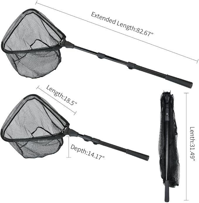 RESTCLOUD Fishing Landing Net with Telescoping Pole Handle, Fishing net Freshwater for Kids Men Women, Extend to 40-63 Inches
