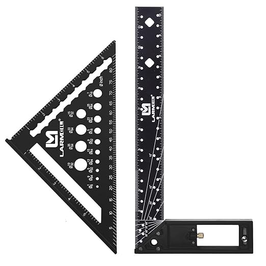 Rafter Square 7 Inch and Framing Square 12 Inch Carpenter Square Set, Aluminum Woodworking Square Tool Ruler for Woodworking, Black