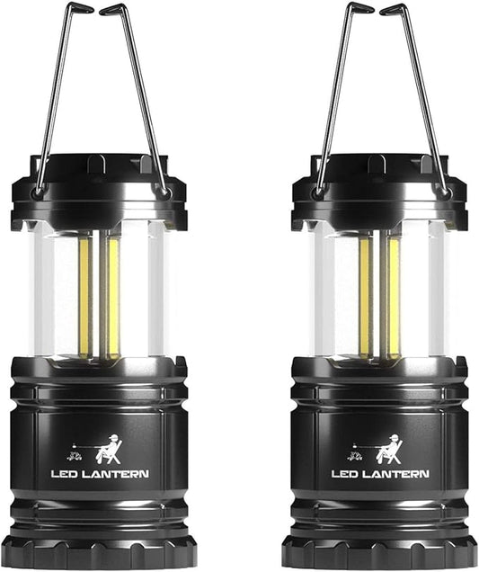 MalloMe LED Camping Lantern Flashlights 2 Pack & 4 Pack - Super Bright - 350 Lumen Portable Outdoor Lights (Black, Collapsible)