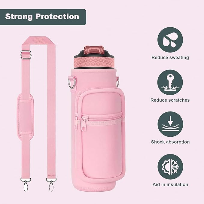 Insulated Water Bottle Holder Sling Bag with Phone Pocket, Adjustable Crossbody Strap for Walking, Hiking, Camping, Fishing
