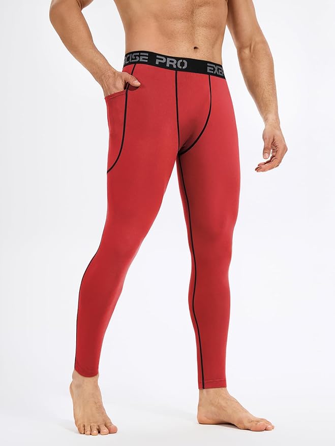 4 Pack Men’s Compression Pants Running Tights Workout Leggings for Men Athletic Base Layer Bottoms with Pockets