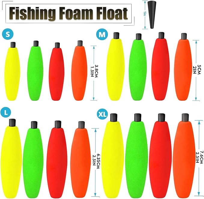 YOTO Peg Floats for Catfish Crappie,Foam Cigar Slip Fishing Corks Bobbers for Santee Rig