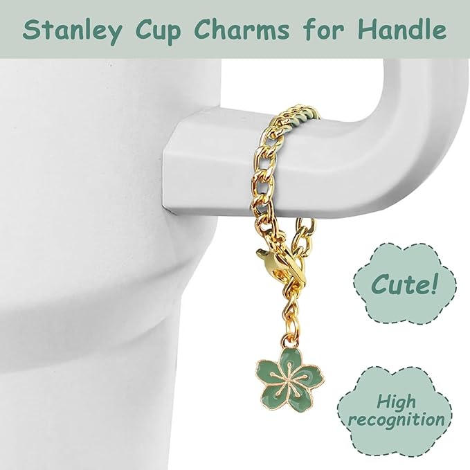 Stanley Cup Accessories Set,Including 2 Pcs 0.4in Straw Cover, 1 Silicone Spill-Proof Stopper Set of 3, 1 Cute Flowers Handle Charm, 1 Silicone Boot Fits Stanley 40&30 Oz Tumbler (Matcha Cream)