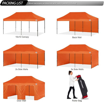 ABCCANOPY Heavy Duty Easy Pop up Canopy Tent with Sidewalls 10x20, Orange