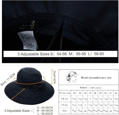 Comhats Packable Summer Cotton Sun Hat Bucket for Women UV Protection Wide Brim Beach Gardening Travel 54-64CM