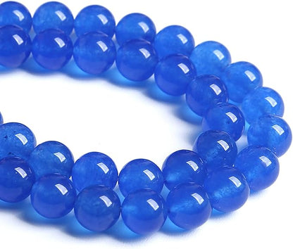 90PCS 8MM Deep Blue Chalcedony Natural Stone Loose Beads for Jewelry Making DIY Bracelet