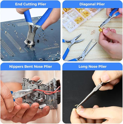 LIFEGOO 5 Pieces Mini Pliers Set – Durable Precision Tool Kit for Crafts, Jewelry & DIY, Includes Long Needle Nose, Bent Nose, Diagonal, End Cutting, Nipper (Blue)