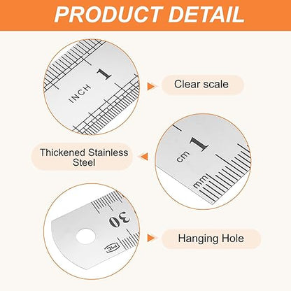 HARFINGTON 2 Pcs Steel Ruler 6"/12" Machinist Metal Ruler Carbon Steel Metric Straight Edge Measuring Tools 0.3mm Thick for Engineering Architect Drawing Home Office