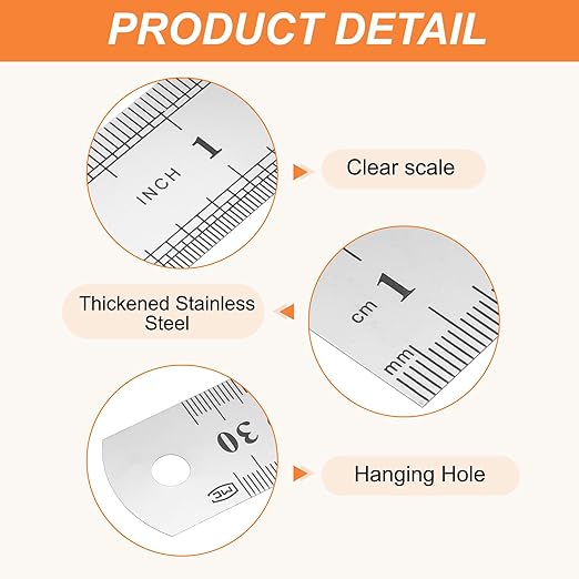 HARFINGTON 4 Pcs Steel Ruler 6"/12" Machinist Metal Ruler Carbon Steel Metric Straight Edge Measuring Tools 0.3mm Thick for Engineering Architect Drawing Home Office