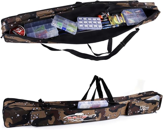 Sougayilang Folding Fishing Rod Case Organizer Pole Storage Bag Rod Reel Tackle Carrier Fishing Rod Bag Fishing Case