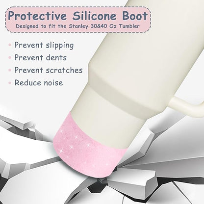 Stanley Cup Accessories Set for 40oz & 30oz Tumblers - Handle Strap, Spill-Proof Stopper, Silicone Straw Cover, Boot Base Protector, Keychain & Handle Charms(Pink)