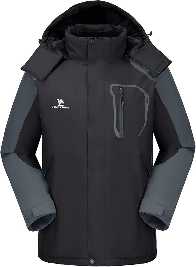 CAMELSPORTS Mens Winter Jacket Waterproof Warm Snow Ski Jackets Faux Fur Fleece Rain Coats with Removable Hood