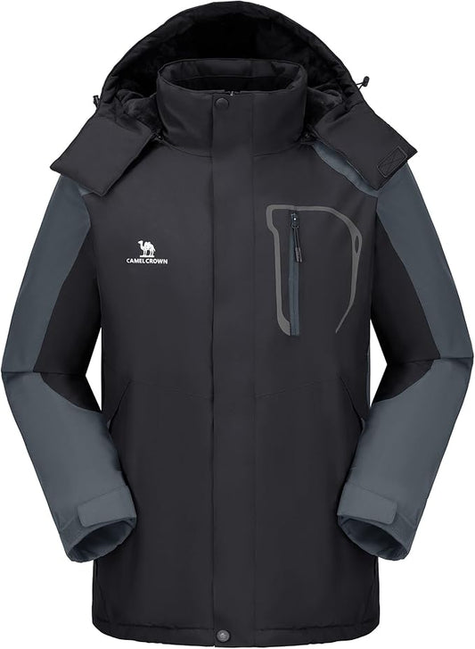 CAMELSPORTS Mens Winter Jacket Waterproof Warm Snow Ski Jackets Faux Fur Fleece Rain Coats with Removable Hood
