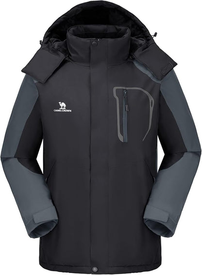 CAMELSPORTS Mens Winter Jacket Waterproof Warm Snow Ski Jackets Faux Fur Fleece Rain Coats with Removable Hood