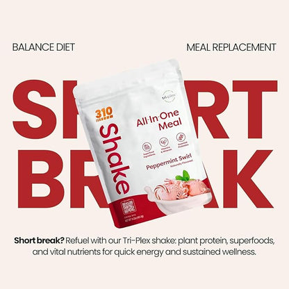 310 Nutrition All-in-One Meal Replacement Shake - Plant-Based Protein Powder with Triplex Proteins, Probiotics, Digestive Enzymes & Superfoods - Vegan, Low Carb, Keto & Paleo Friendly - Peppermint Swirl - 14 Servings
