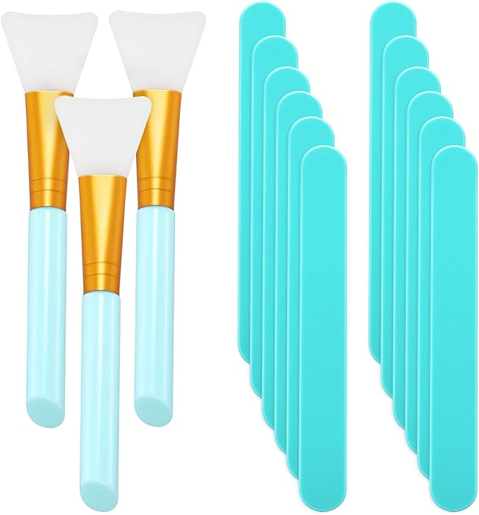 15 Pieces Reusable Stir Sticks Sets Include 12 Pieces Resin Stirring Makeup Sticks and 3 Pieces Silicone Epoxy Brushes for Mixing Resin Epoxy Liquid Facial Cover Paint Making DIY(Blue)