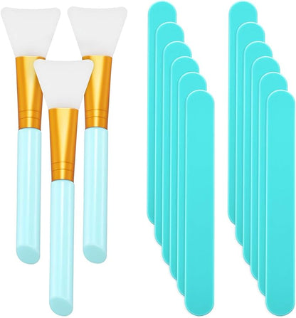 15 Pieces Reusable Stir Sticks Sets Include 12 Pieces Resin Stirring Makeup Sticks and 3 Pieces Silicone Epoxy Brushes for Mixing Resin Epoxy Liquid Facial Cover Paint Making DIY(Blue)