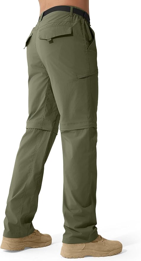 FREE SOLDIER Men's Outdoor Convertible Hiking Pants with Belt Lightweight Quick Dry Tactical Cargo Pants Nylon Spandex