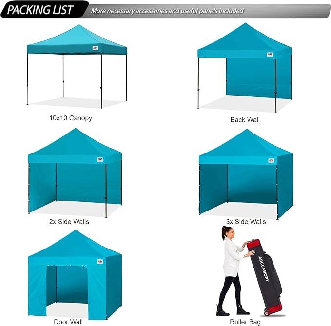 ABCCANOPY Heavy Duty Easy Pop up Canopy Tent with Sidewalls 10x10, Turquoise