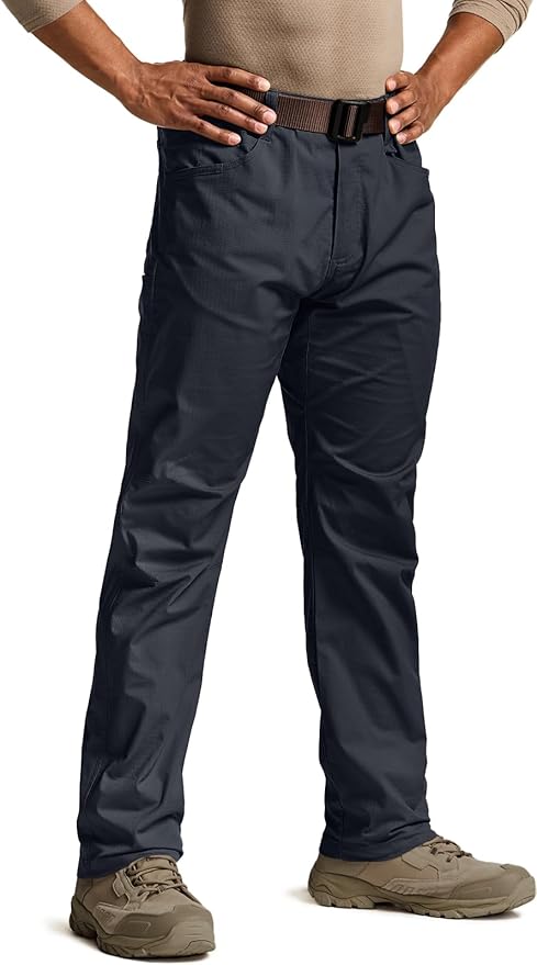 CQR Men's Flex Stretch Tactical Pants, Water Resistant Ripstop Cargo Pants, Lightweight EDC Outdoor Work Hiking Pants