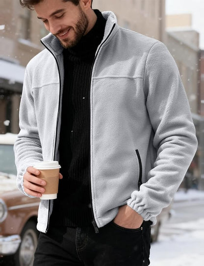 Mens Polar Fleece Jacket Full Zip Lightweight Casual Outdoor Jackets Stand Collar Warm Coats with Pockets