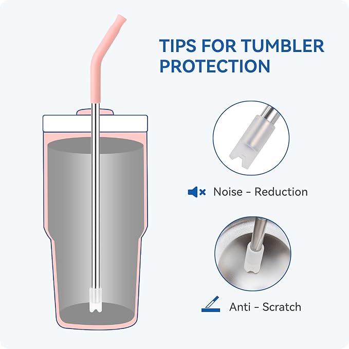 Reusable Metal Straws with Silicone Tip for Stanley 20oz,Stainless Steel Drinking Straws for 20oz Tumbler,3 Straight Tubes & 6 Tips& 1 Cleanr Brush(Ash)