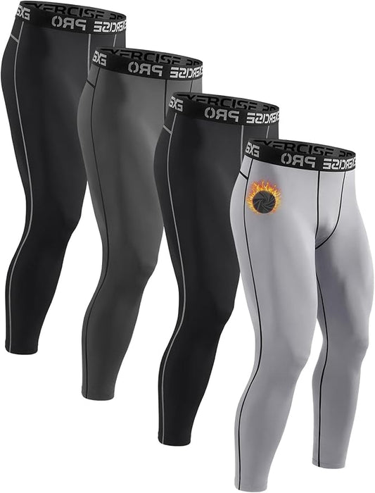 4 Pack Thermal Underwear Long Johns Fleece Base Layer Bottoms Thermal Leggings for Men Compression Pants