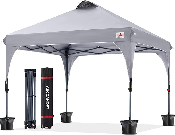 ABCCANOPY Outdoor Pop up Canopy Tent, 10x10 Instant Portable Canopy for Camping, Beach, Backyard,Gray